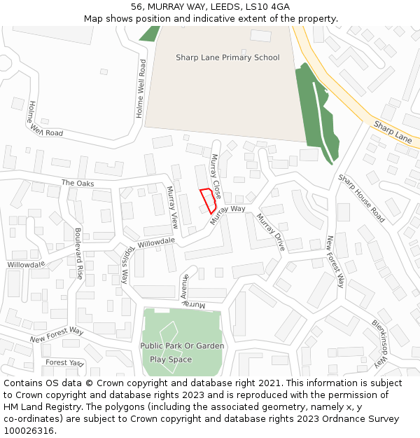 56, MURRAY WAY, LEEDS, LS10 4GA: Location map and indicative extent of plot