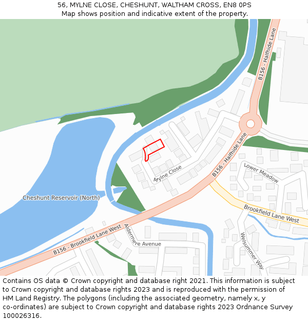 56, MYLNE CLOSE, CHESHUNT, WALTHAM CROSS, EN8 0PS: Location map and indicative extent of plot