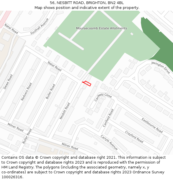 56, NESBITT ROAD, BRIGHTON, BN2 4BL: Location map and indicative extent of plot