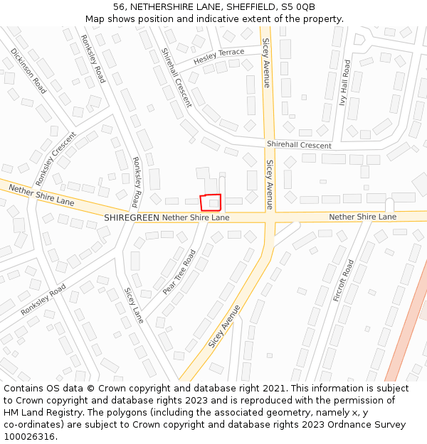 56, NETHERSHIRE LANE, SHEFFIELD, S5 0QB: Location map and indicative extent of plot