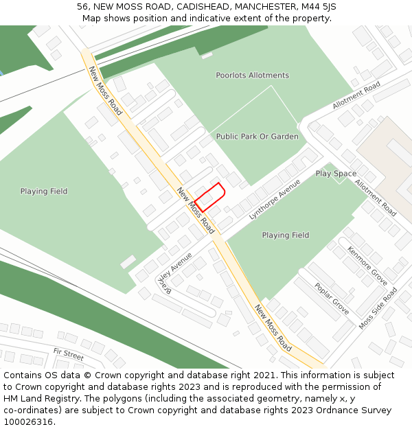 56, NEW MOSS ROAD, CADISHEAD, MANCHESTER, M44 5JS: Location map and indicative extent of plot