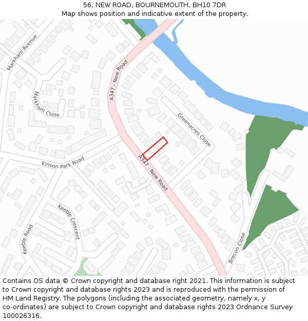 56, NEW ROAD, BOURNEMOUTH, BH10 7DR: Location map and indicative extent of plot