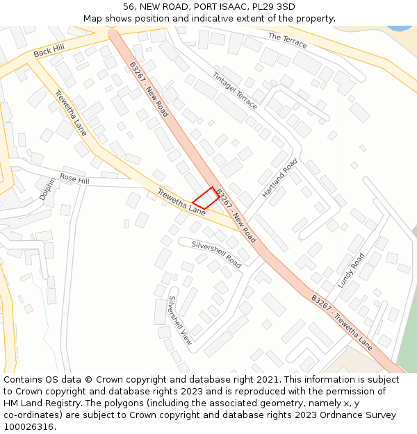 56, NEW ROAD, PORT ISAAC, PL29 3SD: Location map and indicative extent of plot