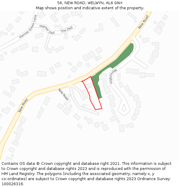 56, NEW ROAD, WELWYN, AL6 0AH: Location map and indicative extent of plot