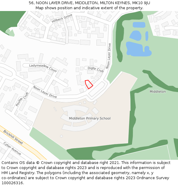 56, NOON LAYER DRIVE, MIDDLETON, MILTON KEYNES, MK10 9JU: Location map and indicative extent of plot