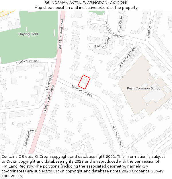 56, NORMAN AVENUE, ABINGDON, OX14 2HL: Location map and indicative extent of plot