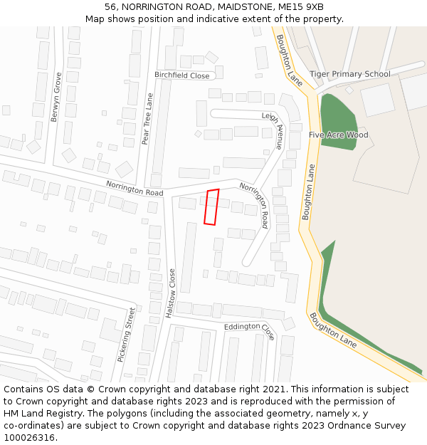 56, NORRINGTON ROAD, MAIDSTONE, ME15 9XB: Location map and indicative extent of plot