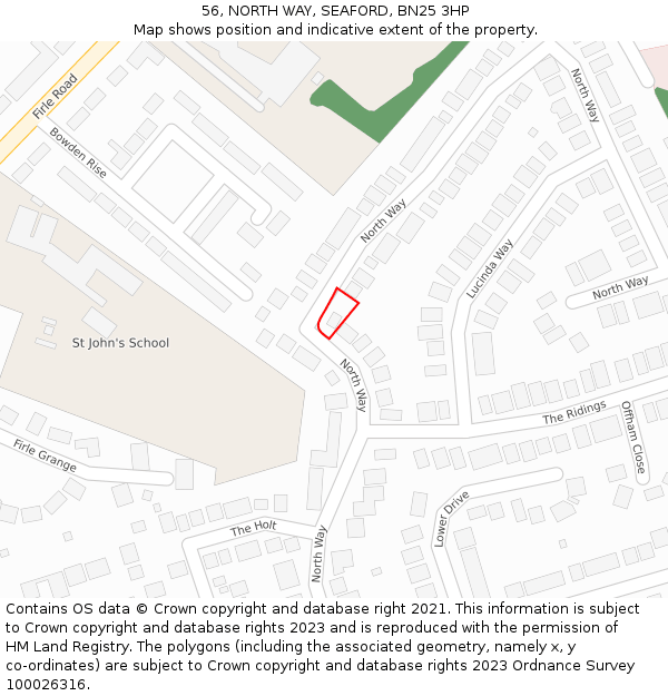 56, NORTH WAY, SEAFORD, BN25 3HP: Location map and indicative extent of plot