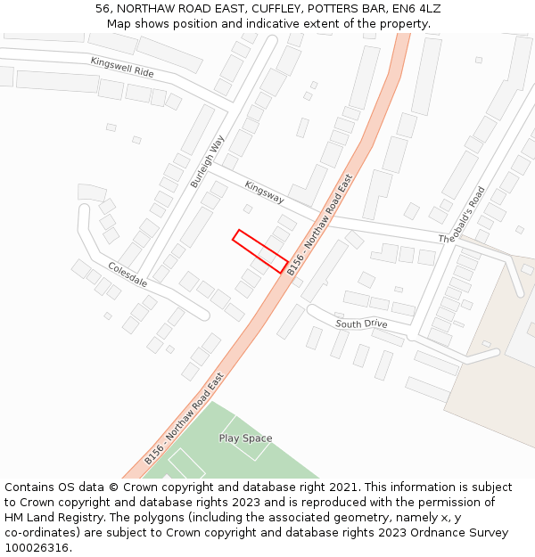 56, NORTHAW ROAD EAST, CUFFLEY, POTTERS BAR, EN6 4LZ: Location map and indicative extent of plot