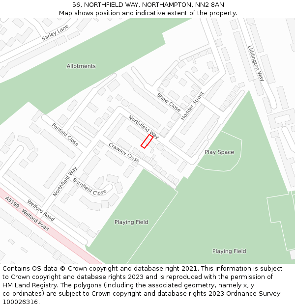 56, NORTHFIELD WAY, NORTHAMPTON, NN2 8AN: Location map and indicative extent of plot