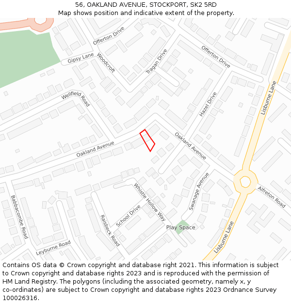 56, OAKLAND AVENUE, STOCKPORT, SK2 5RD: Location map and indicative extent of plot