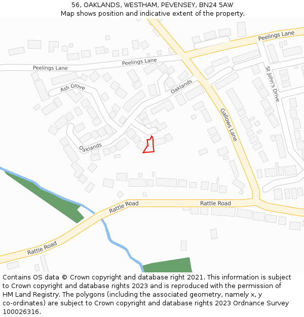 56, OAKLANDS, WESTHAM, PEVENSEY, BN24 5AW: Location map and indicative extent of plot