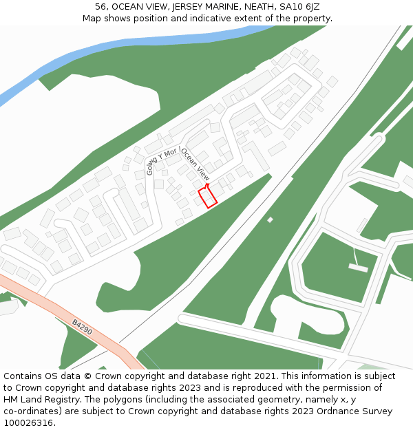 56, OCEAN VIEW, JERSEY MARINE, NEATH, SA10 6JZ: Location map and indicative extent of plot