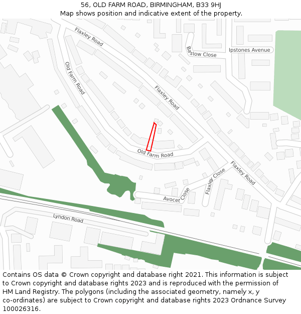 56, OLD FARM ROAD, BIRMINGHAM, B33 9HJ: Location map and indicative extent of plot