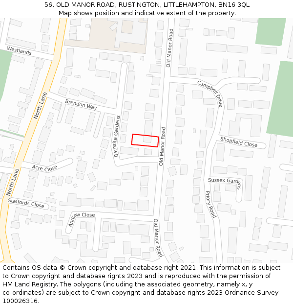 56, OLD MANOR ROAD, RUSTINGTON, LITTLEHAMPTON, BN16 3QL: Location map and indicative extent of plot