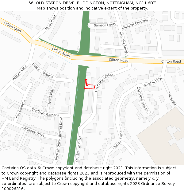 56, OLD STATION DRIVE, RUDDINGTON, NOTTINGHAM, NG11 6BZ: Location map and indicative extent of plot