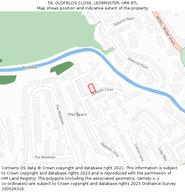 56, OLDFIELDS CLOSE, LEOMINSTER, HR6 8TL: Location map and indicative extent of plot