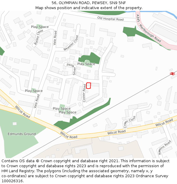 56, OLYMPIAN ROAD, PEWSEY, SN9 5NF: Location map and indicative extent of plot