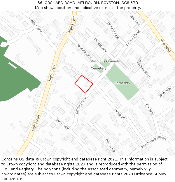 56, ORCHARD ROAD, MELBOURN, ROYSTON, SG8 6BB: Location map and indicative extent of plot