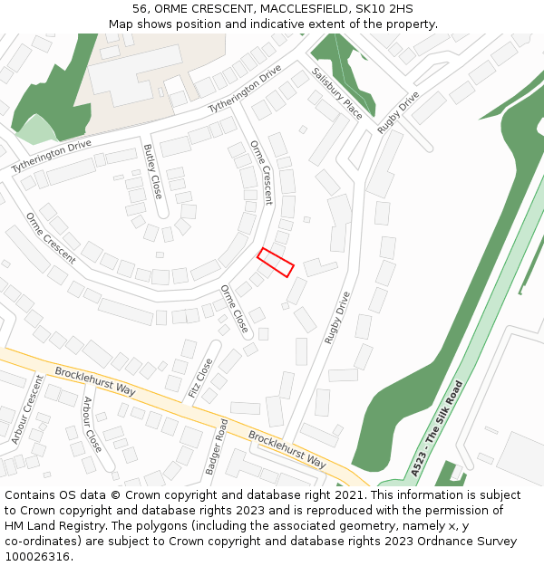 56, ORME CRESCENT, MACCLESFIELD, SK10 2HS: Location map and indicative extent of plot