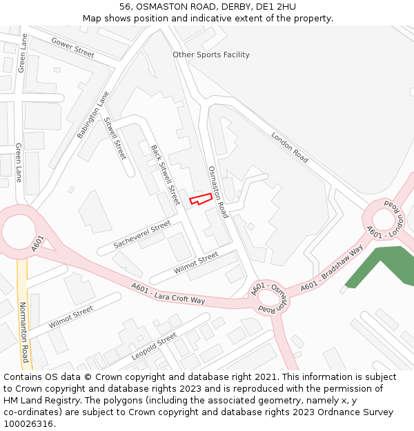 56, OSMASTON ROAD, DERBY, DE1 2HU: Location map and indicative extent of plot