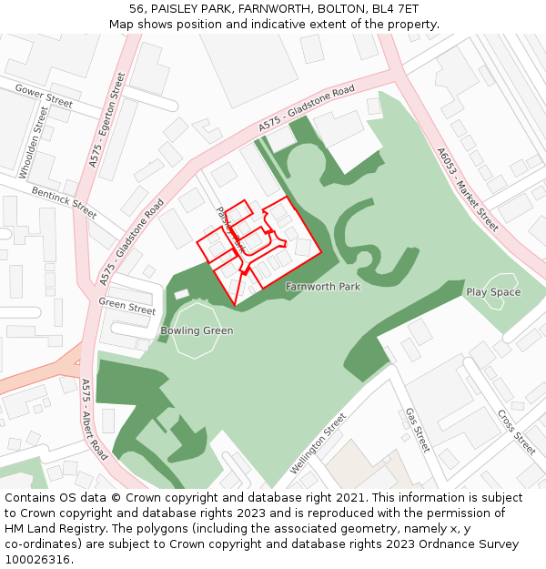 56, PAISLEY PARK, FARNWORTH, BOLTON, BL4 7ET: Location map and indicative extent of plot