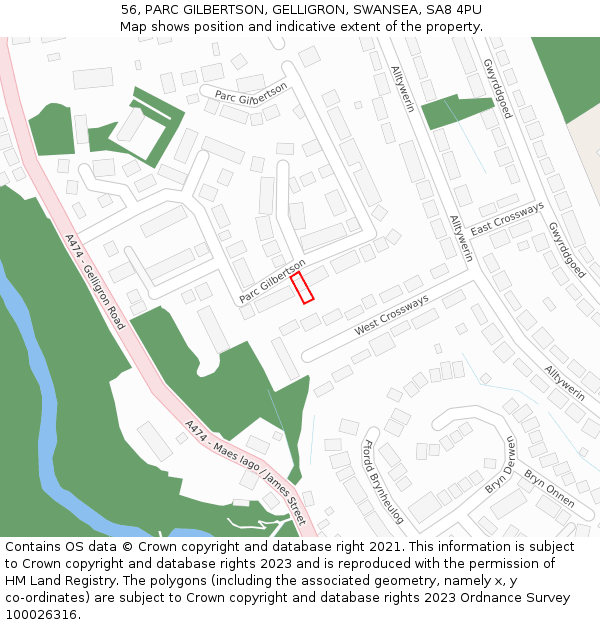 56, PARC GILBERTSON, GELLIGRON, SWANSEA, SA8 4PU: Location map and indicative extent of plot