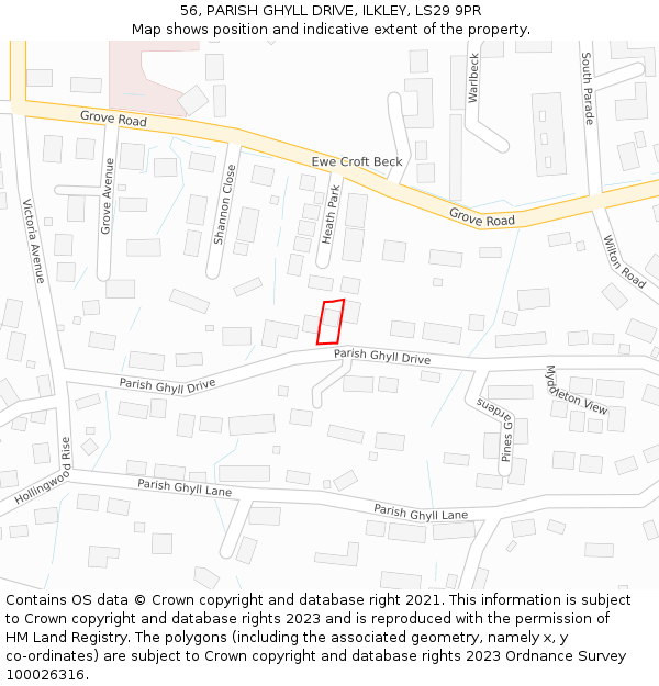 56, PARISH GHYLL DRIVE, ILKLEY, LS29 9PR: Location map and indicative extent of plot