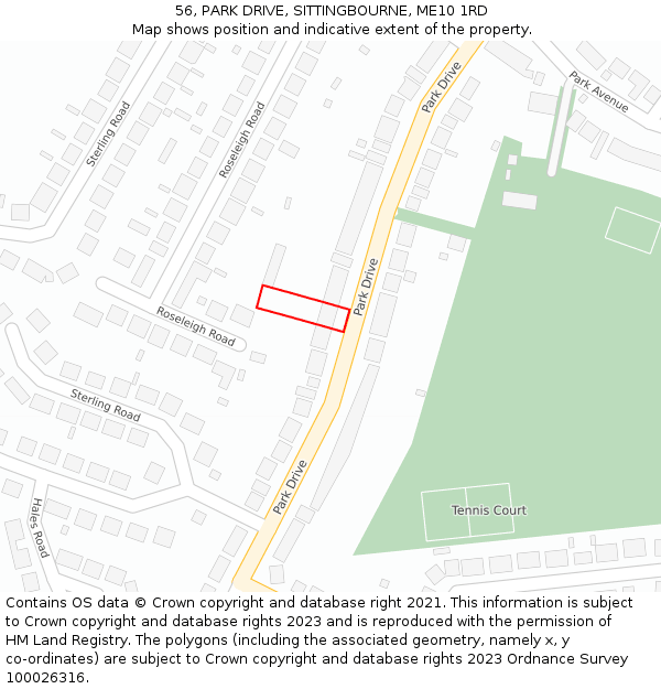 56, PARK DRIVE, SITTINGBOURNE, ME10 1RD: Location map and indicative extent of plot