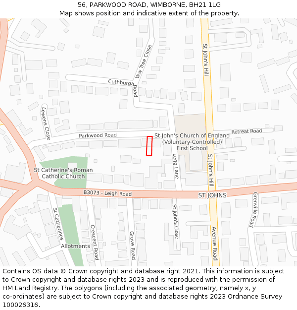 56, PARKWOOD ROAD, WIMBORNE, BH21 1LG: Location map and indicative extent of plot