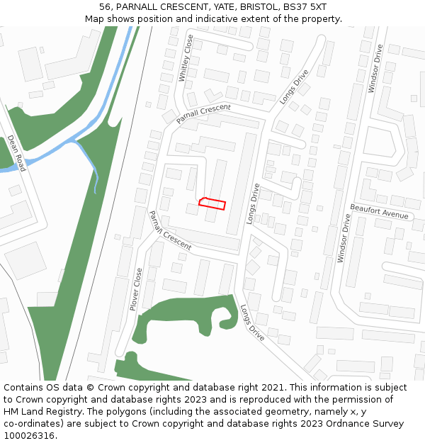 56, PARNALL CRESCENT, YATE, BRISTOL, BS37 5XT: Location map and indicative extent of plot