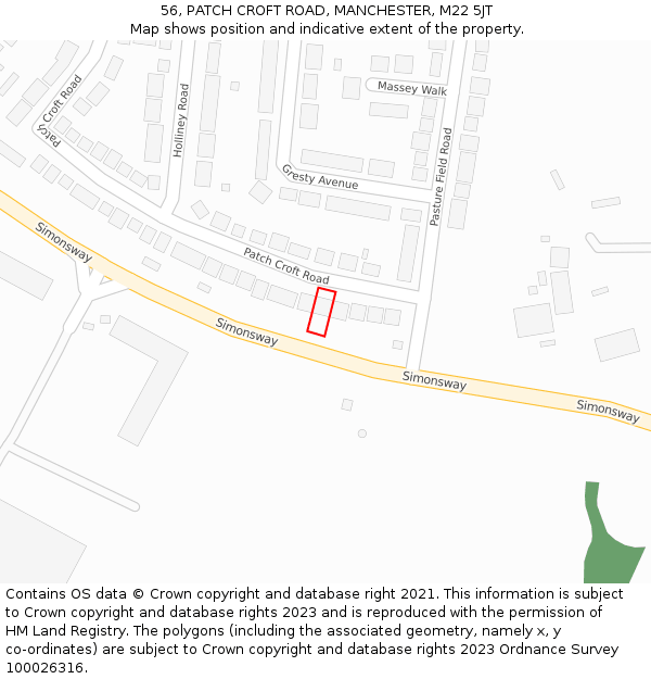 56, PATCH CROFT ROAD, MANCHESTER, M22 5JT: Location map and indicative extent of plot