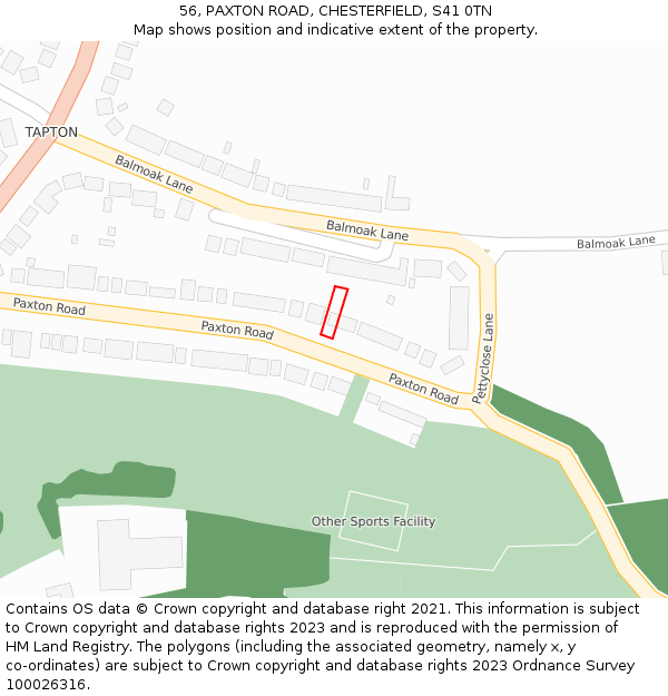 56, PAXTON ROAD, CHESTERFIELD, S41 0TN: Location map and indicative extent of plot