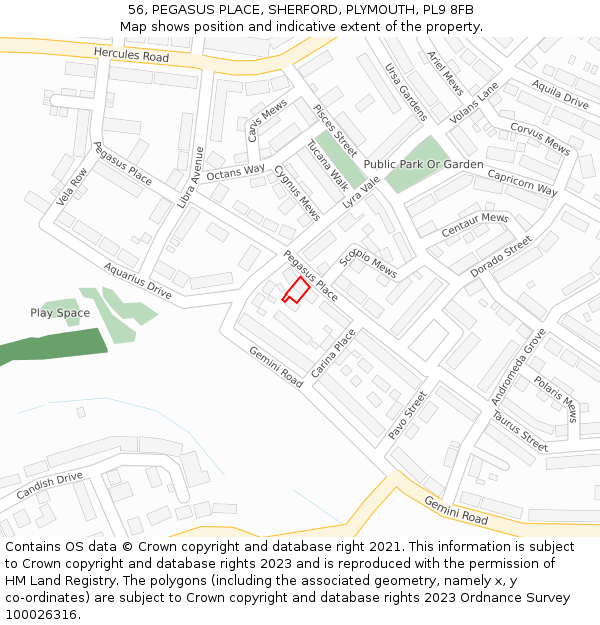 56, PEGASUS PLACE, SHERFORD, PLYMOUTH, PL9 8FB: Location map and indicative extent of plot