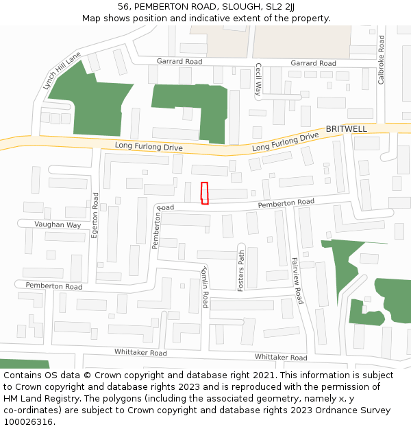 56, PEMBERTON ROAD, SLOUGH, SL2 2JJ: Location map and indicative extent of plot