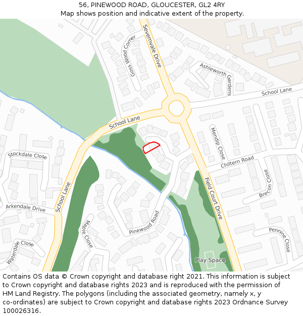 56, PINEWOOD ROAD, GLOUCESTER, GL2 4RY: Location map and indicative extent of plot