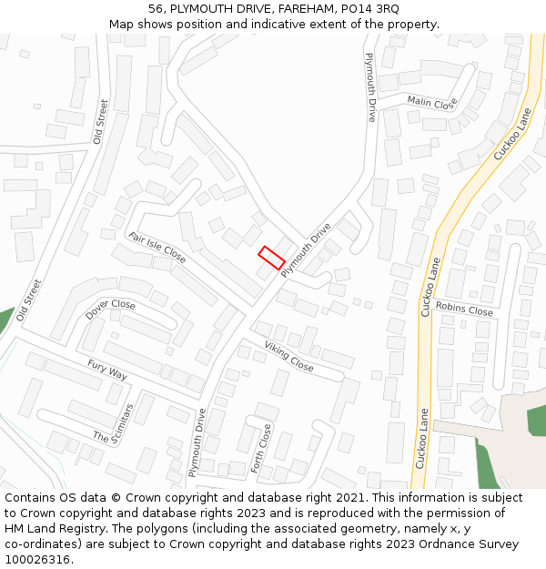 56, PLYMOUTH DRIVE, FAREHAM, PO14 3RQ: Location map and indicative extent of plot