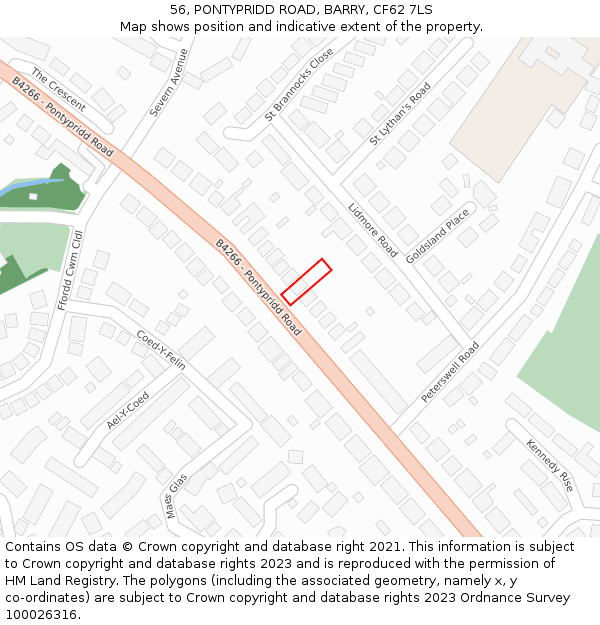 56, PONTYPRIDD ROAD, BARRY, CF62 7LS: Location map and indicative extent of plot