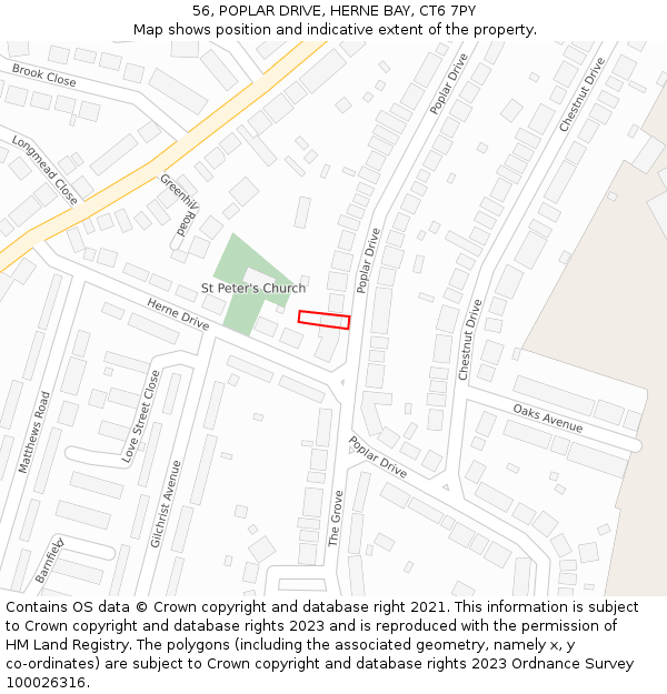 56, POPLAR DRIVE, HERNE BAY, CT6 7PY: Location map and indicative extent of plot