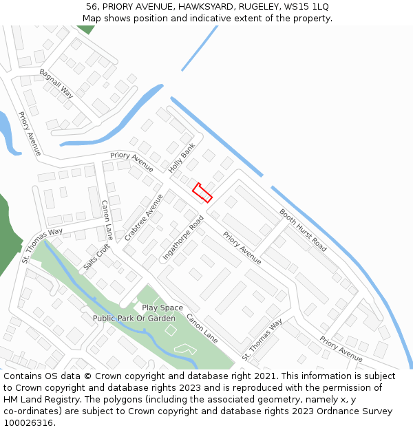 56, PRIORY AVENUE, HAWKSYARD, RUGELEY, WS15 1LQ: Location map and indicative extent of plot