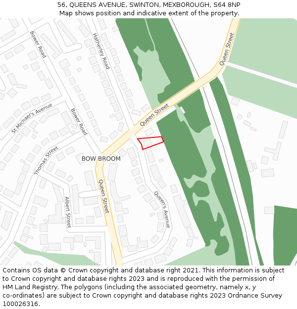 56, QUEENS AVENUE, SWINTON, MEXBOROUGH, S64 8NP: Location map and indicative extent of plot