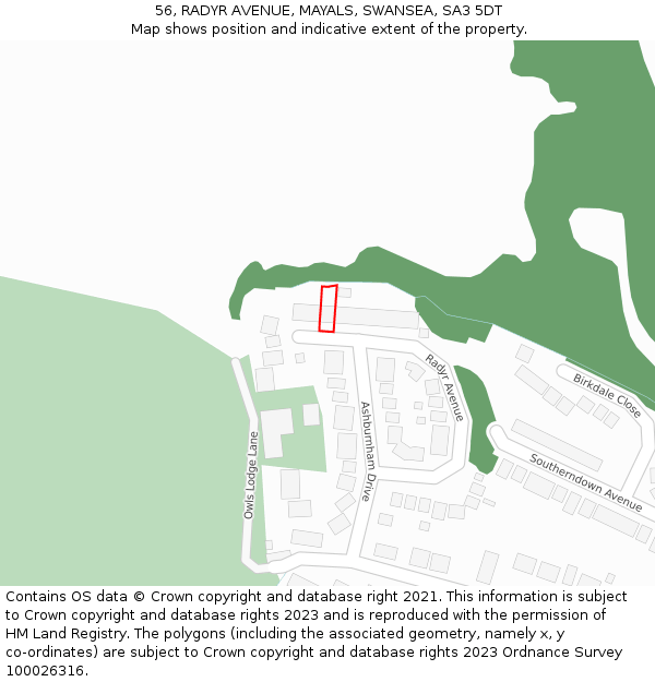 56, RADYR AVENUE, MAYALS, SWANSEA, SA3 5DT: Location map and indicative extent of plot