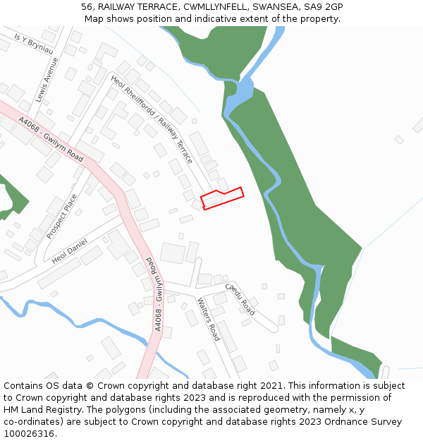 56, RAILWAY TERRACE, CWMLLYNFELL, SWANSEA, SA9 2GP: Location map and indicative extent of plot