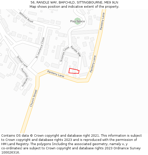 56, RANDLE WAY, BAPCHILD, SITTINGBOURNE, ME9 9LN: Location map and indicative extent of plot