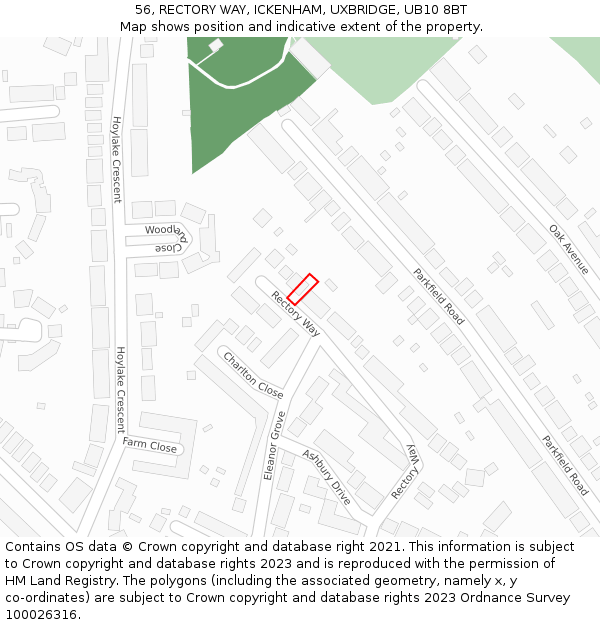 56, RECTORY WAY, ICKENHAM, UXBRIDGE, UB10 8BT: Location map and indicative extent of plot