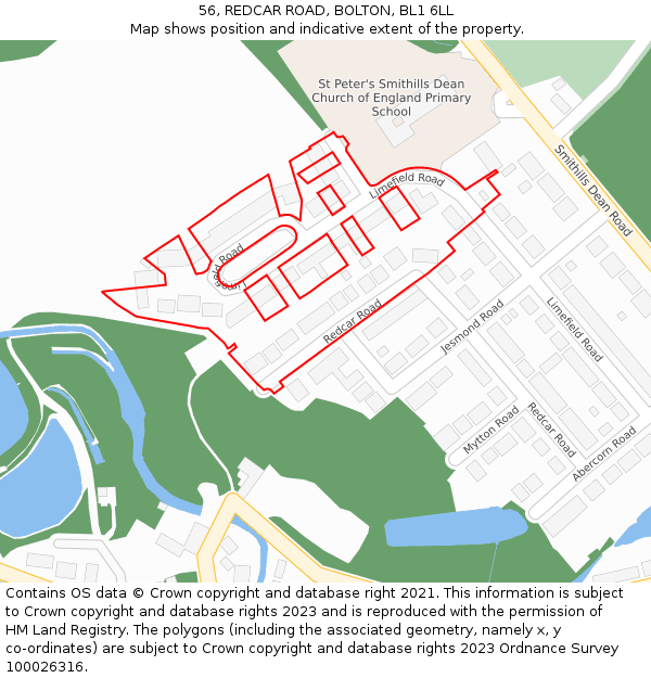 56, REDCAR ROAD, BOLTON, BL1 6LL: Location map and indicative extent of plot