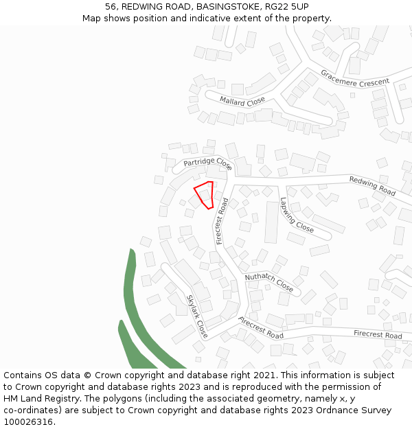 56, REDWING ROAD, BASINGSTOKE, RG22 5UP: Location map and indicative extent of plot