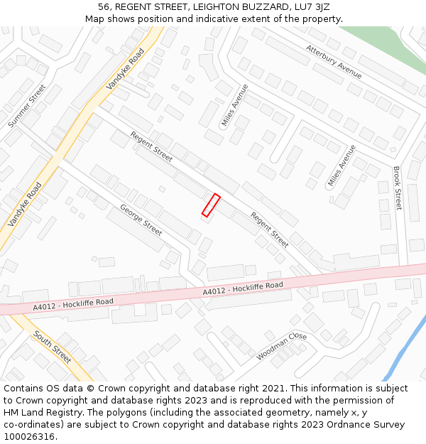 56, REGENT STREET, LEIGHTON BUZZARD, LU7 3JZ: Location map and indicative extent of plot