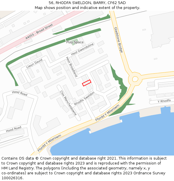 56, RHODFA SWELDON, BARRY, CF62 5AD: Location map and indicative extent of plot