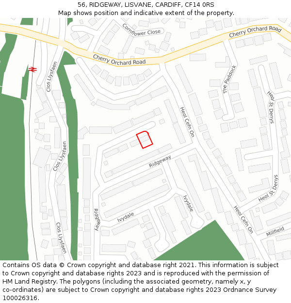 56, RIDGEWAY, LISVANE, CARDIFF, CF14 0RS: Location map and indicative extent of plot